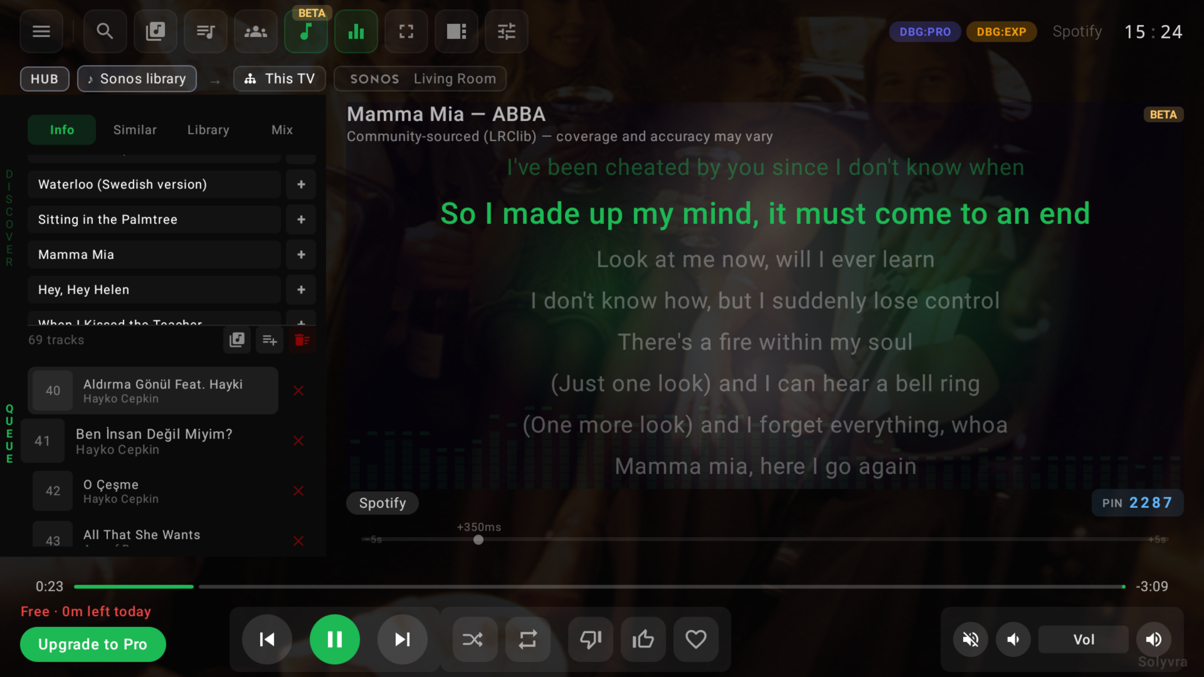 JukeDen — Now Playing with synced lyrics, queue and discovery panel